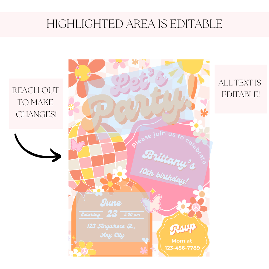 Let's Party Groovy Birthday Party Invitation