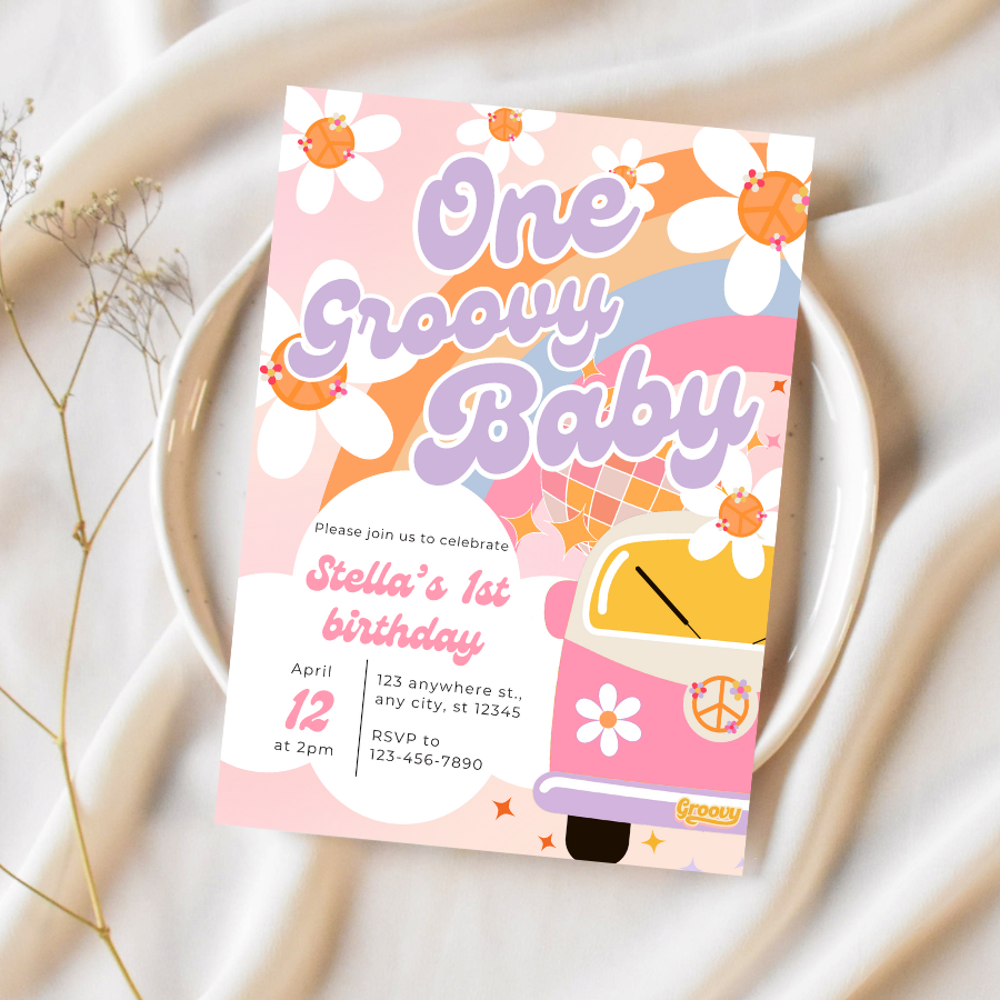 One Groovy Baby Birthday Party Invitation