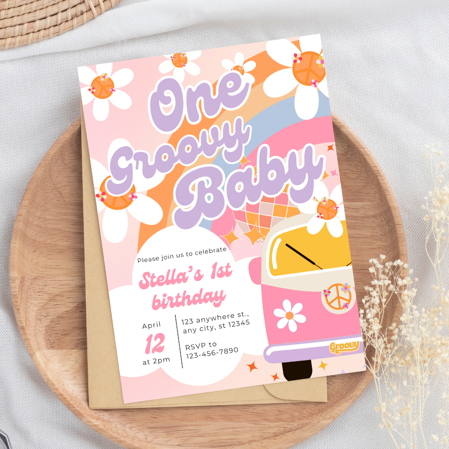 One Groovy Baby Birthday Party Invitation