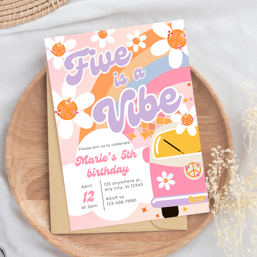 Five is a Vibe Birthday Groovy Party Invitation