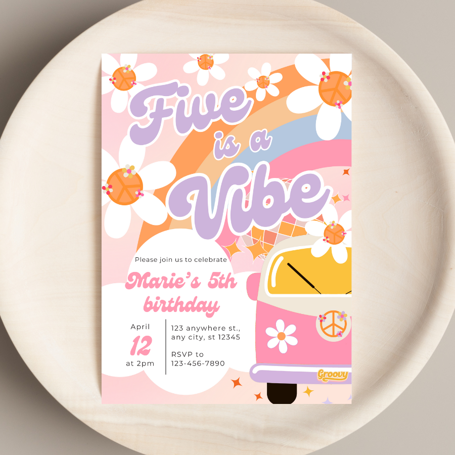 Five is a Vibe Birthday Groovy Party Invitation
