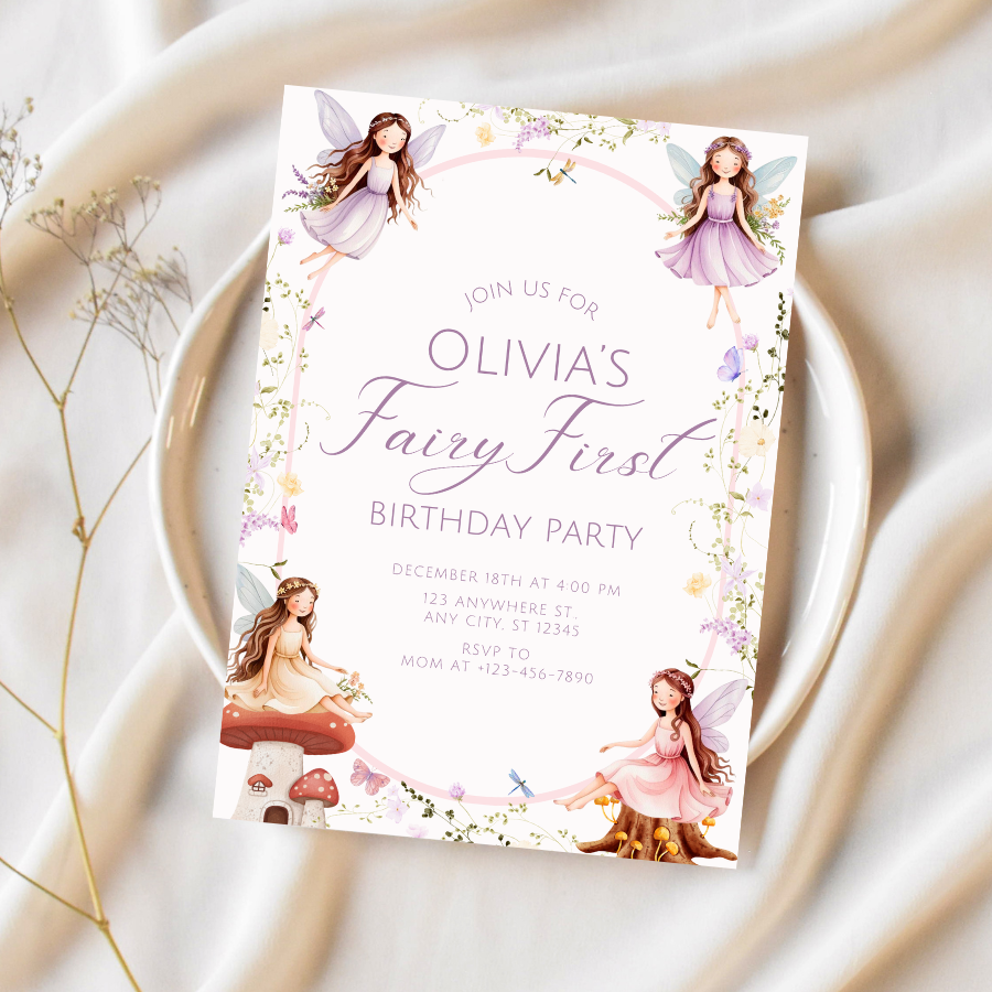 Fairy First Birthday Invitation Enchanted Garden