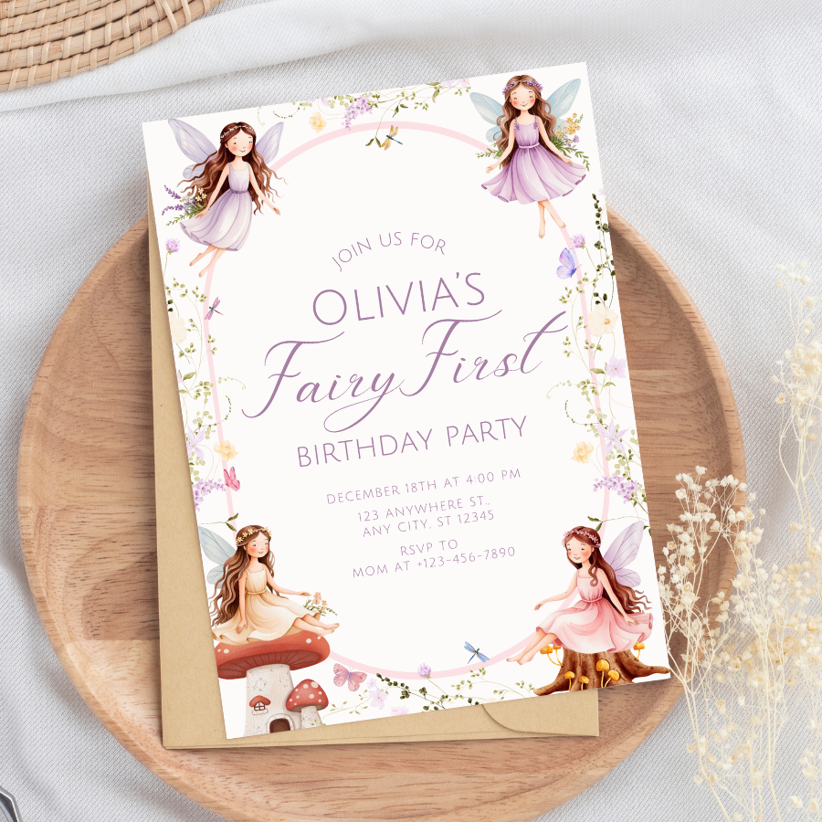Fairy First Birthday Invitation Enchanted Garden