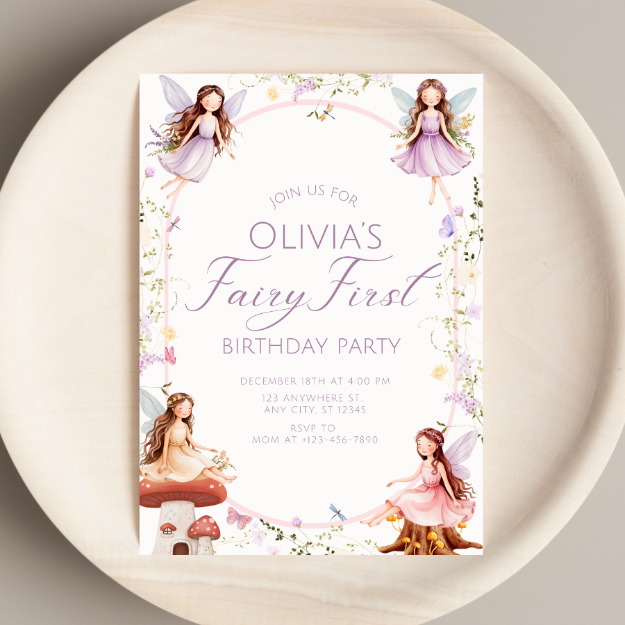 Fairy First Birthday Invitation Enchanted Garden