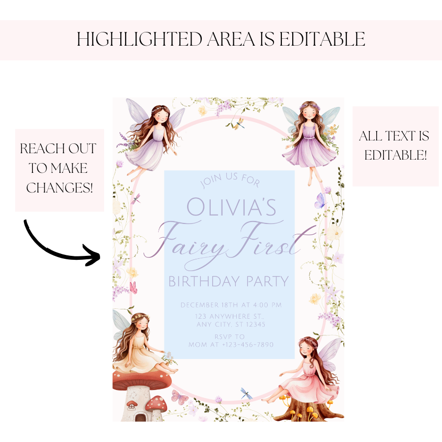 Fairy First Birthday Invitation Enchanted Garden