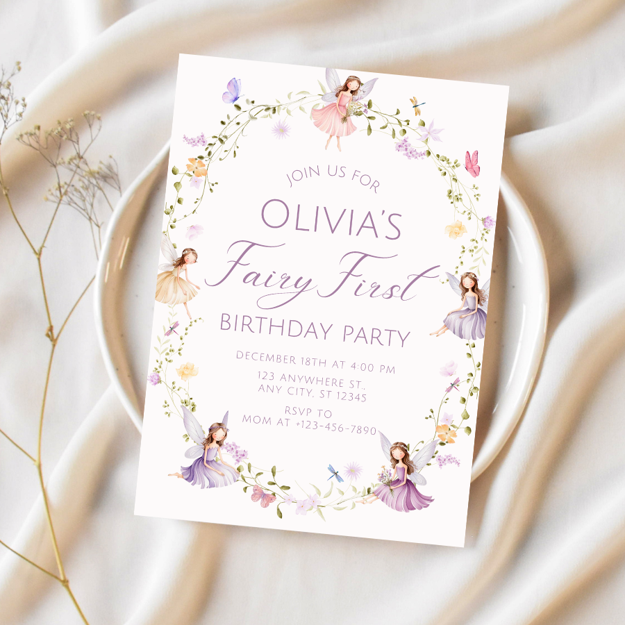 Fairy First Birthday Invitation Enchanted Garden