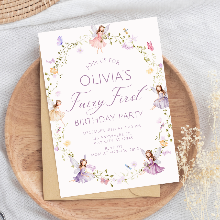 Fairy First Birthday Invitation Enchanted Garden