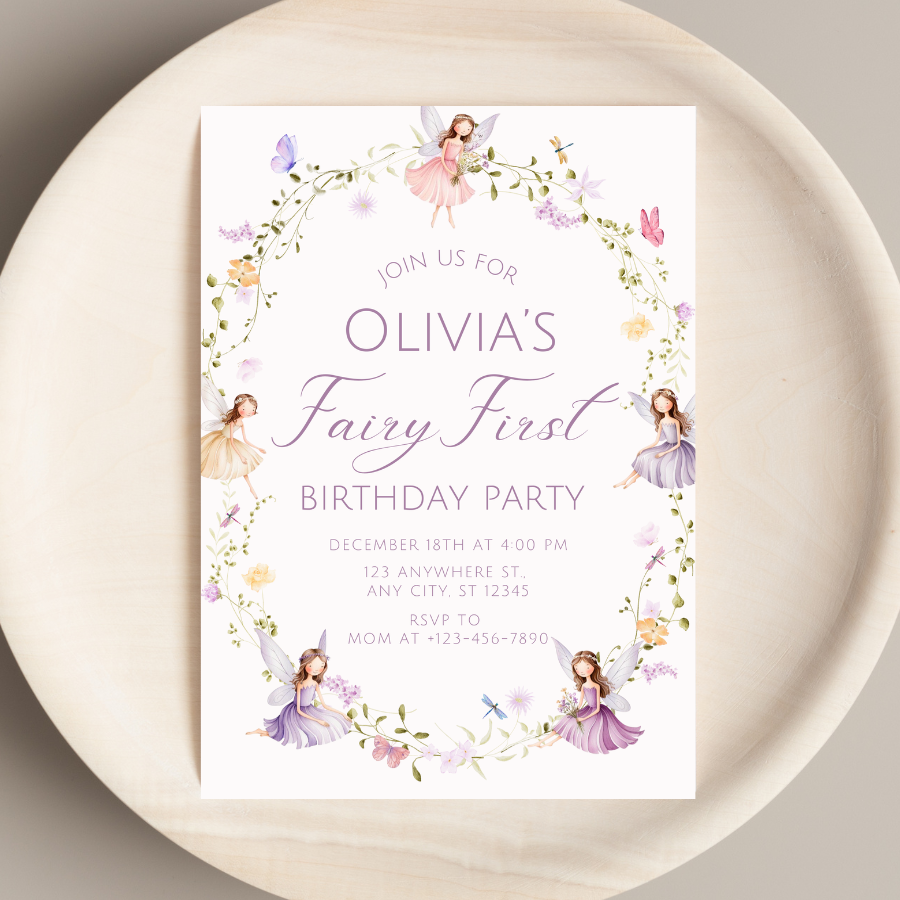 Fairy First Birthday Invitation Enchanted Garden