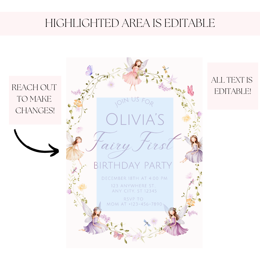 Fairy First Birthday Invitation Enchanted Garden
