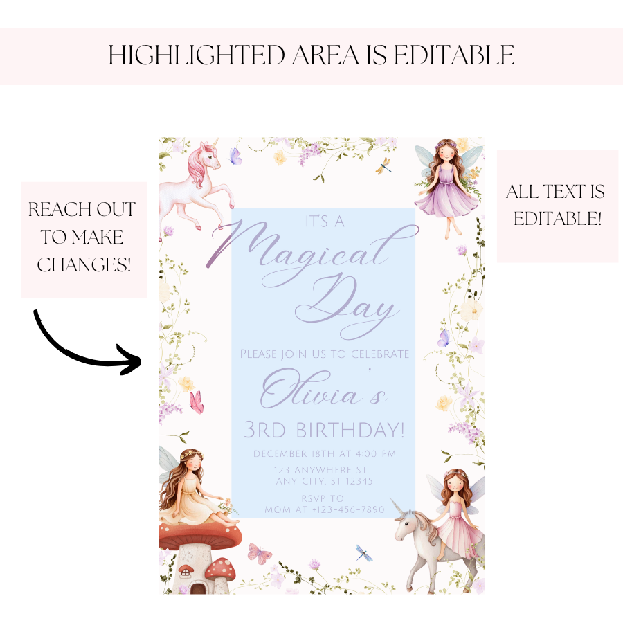 Fairy Magical Birthday Invitation Enchanted Garden