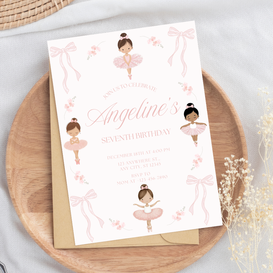 Ballerina Birthday Invitation Ballet Theme