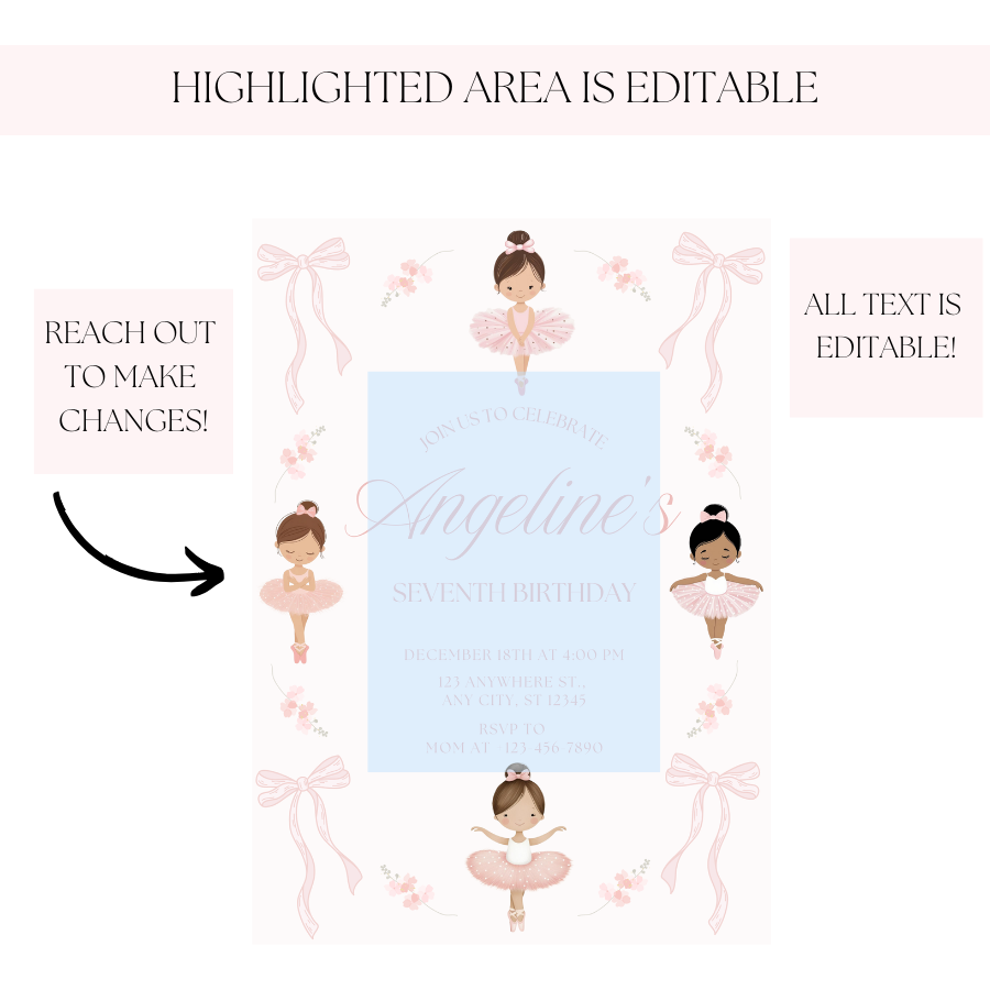 Ballerina Birthday Invitation Ballet Theme