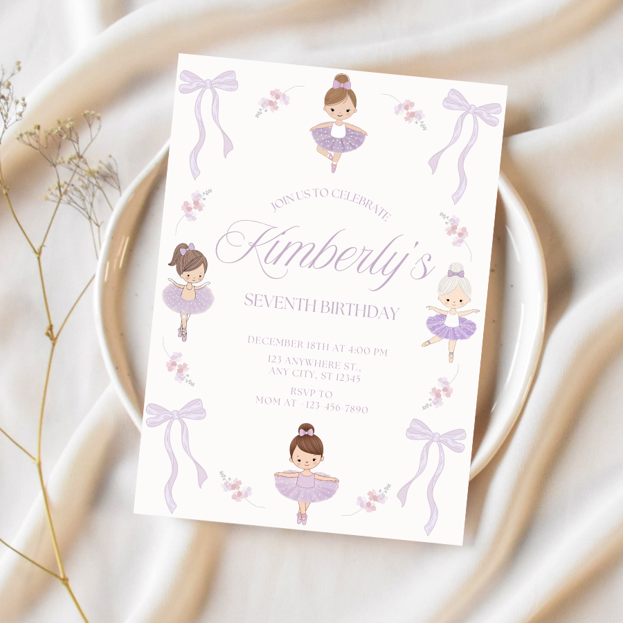 Ballerina Birthday Invitation Ballet Theme