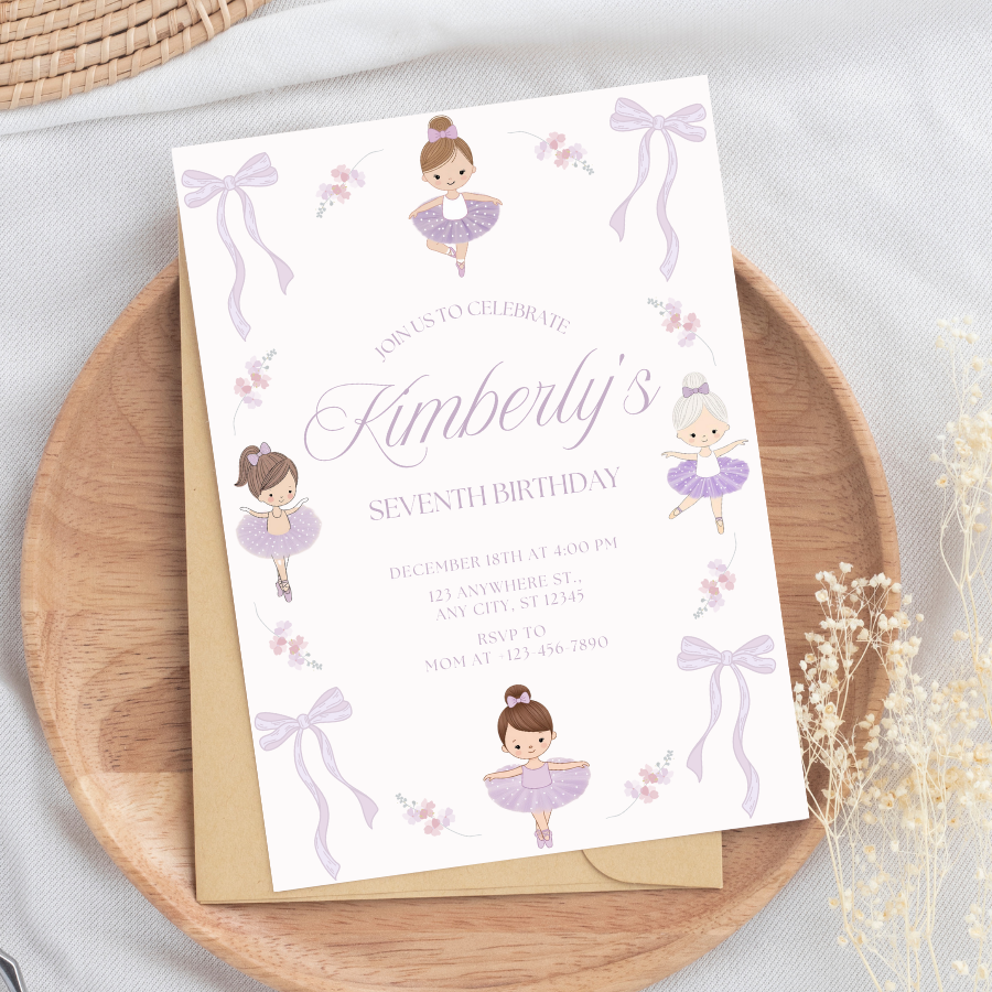Ballerina Birthday Invitation Ballet Theme