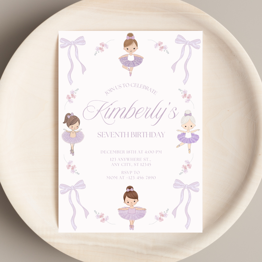 Ballerina Birthday Invitation Ballet Theme