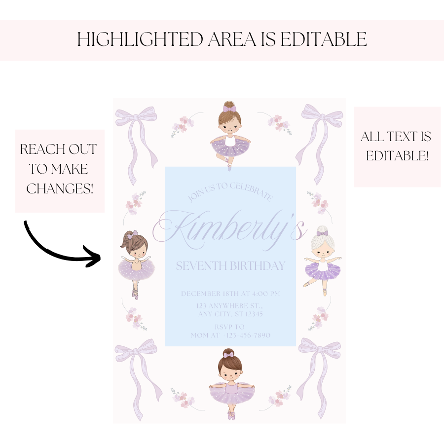 Ballerina Birthday Invitation Ballet Theme