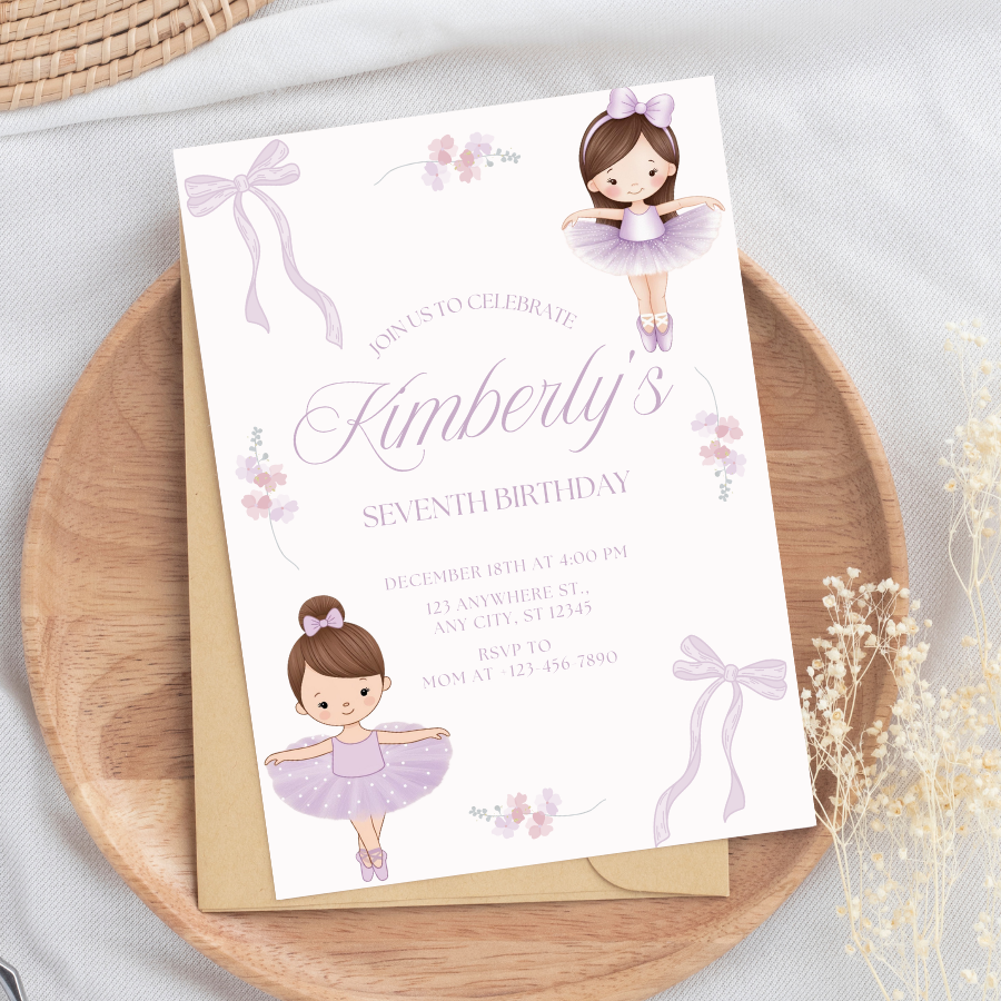 Ballerina Birthday Invitation Ballet Theme