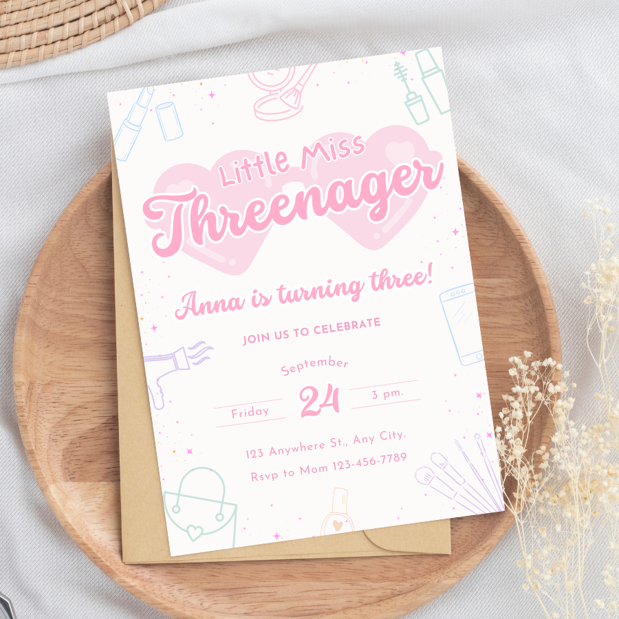 Threenager Birthday Invitation Makeup Fashion