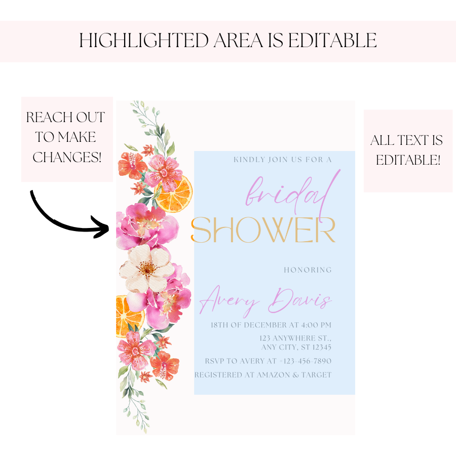 Citrus Bridal Shower Invitation Bridal Brunch