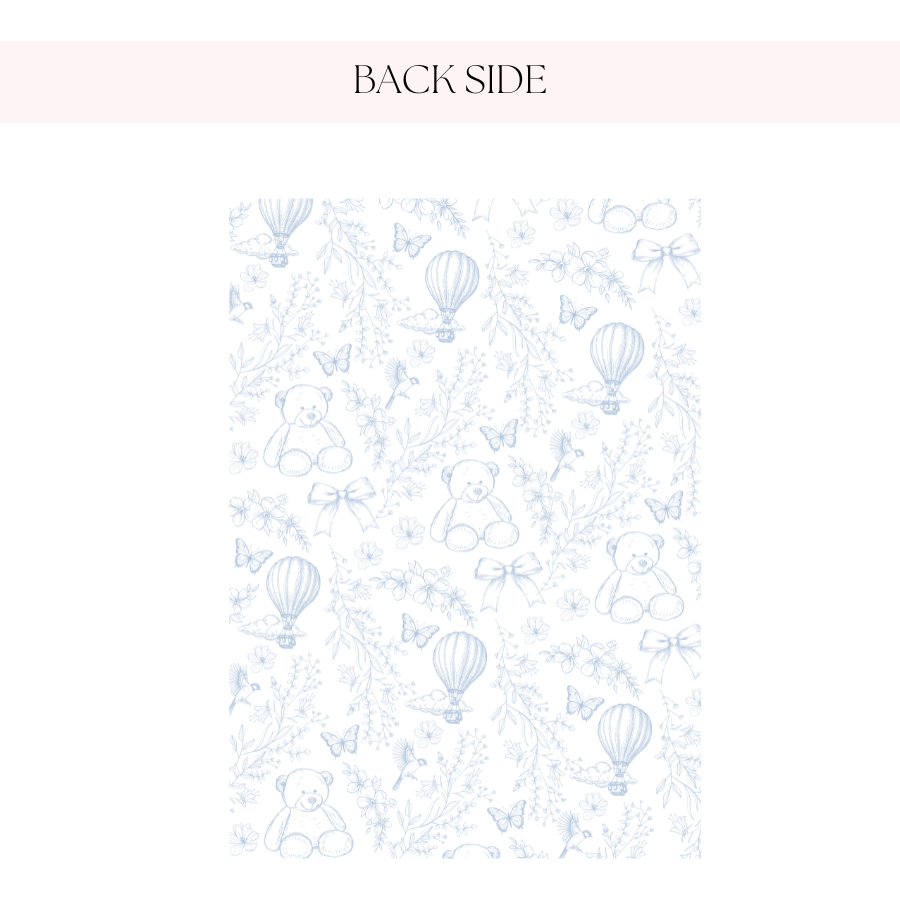 Toile de Jouy Baby Shower Invitation Dusty Blue Teddy Bear Theme