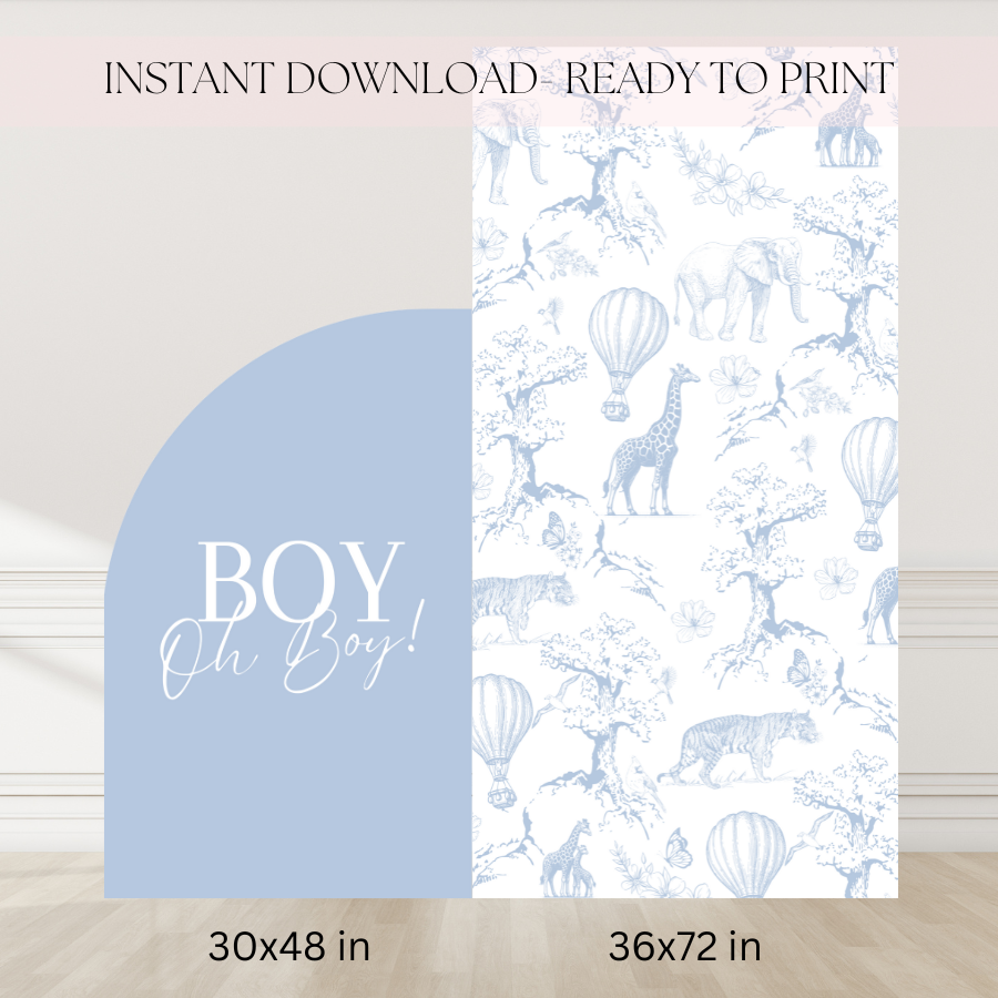 Toile de Jouy Backdrop Baby Shower Backdrop Dusty Blue Safari Theme
