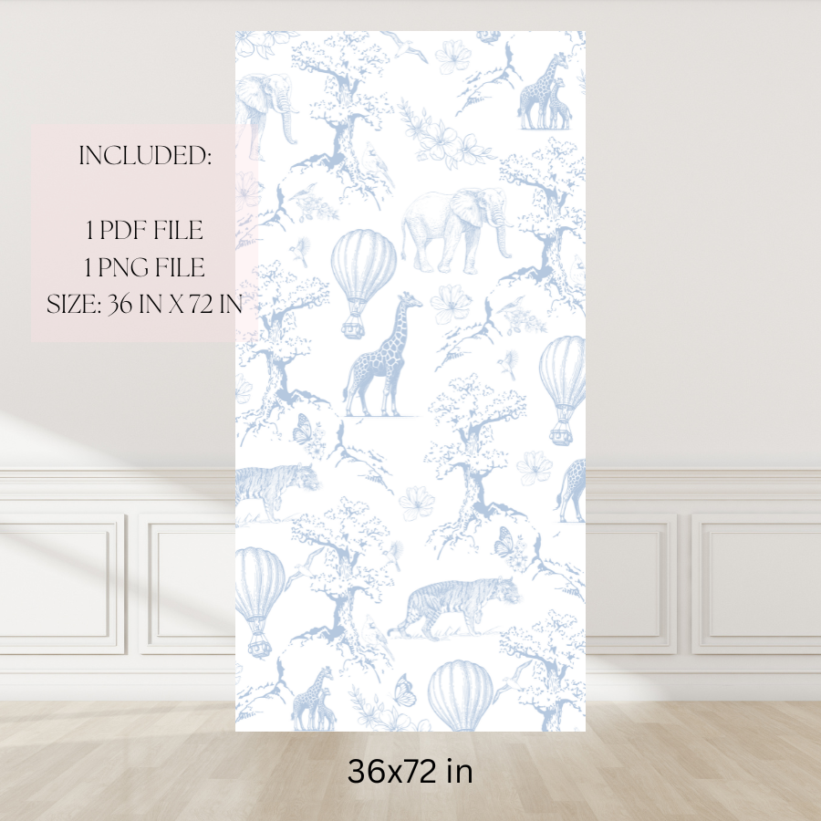 Toile de Jouy Backdrop Baby Shower Backdrop Dusty Blue Safari Theme