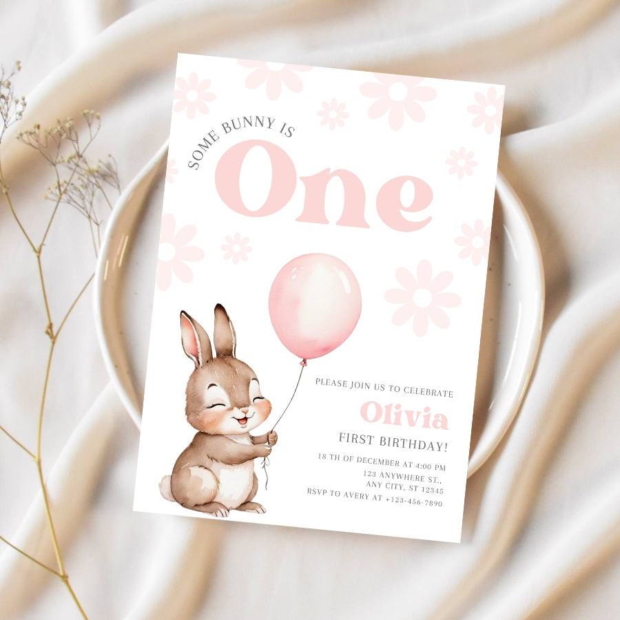 Some Bunny Birthday Invitation – Cute Easter Party Template for One-Year-Olds