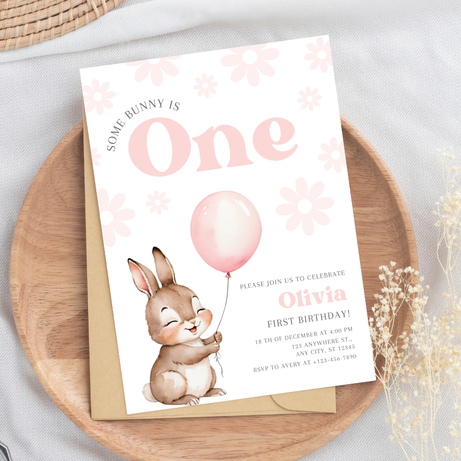 Some Bunny Birthday Invitation – Cute Easter Party Template for One-Year-Olds