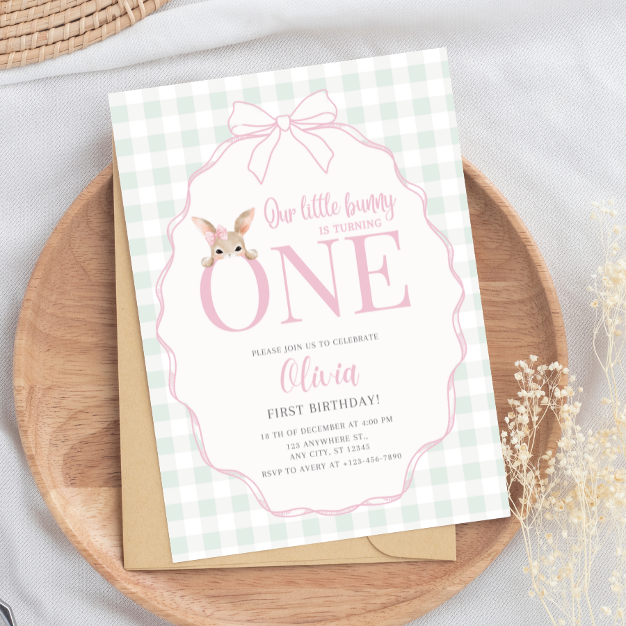 Adorable Easter Bunny Birthday Invitation – Editable Some Bunny Is Turning One Invite
