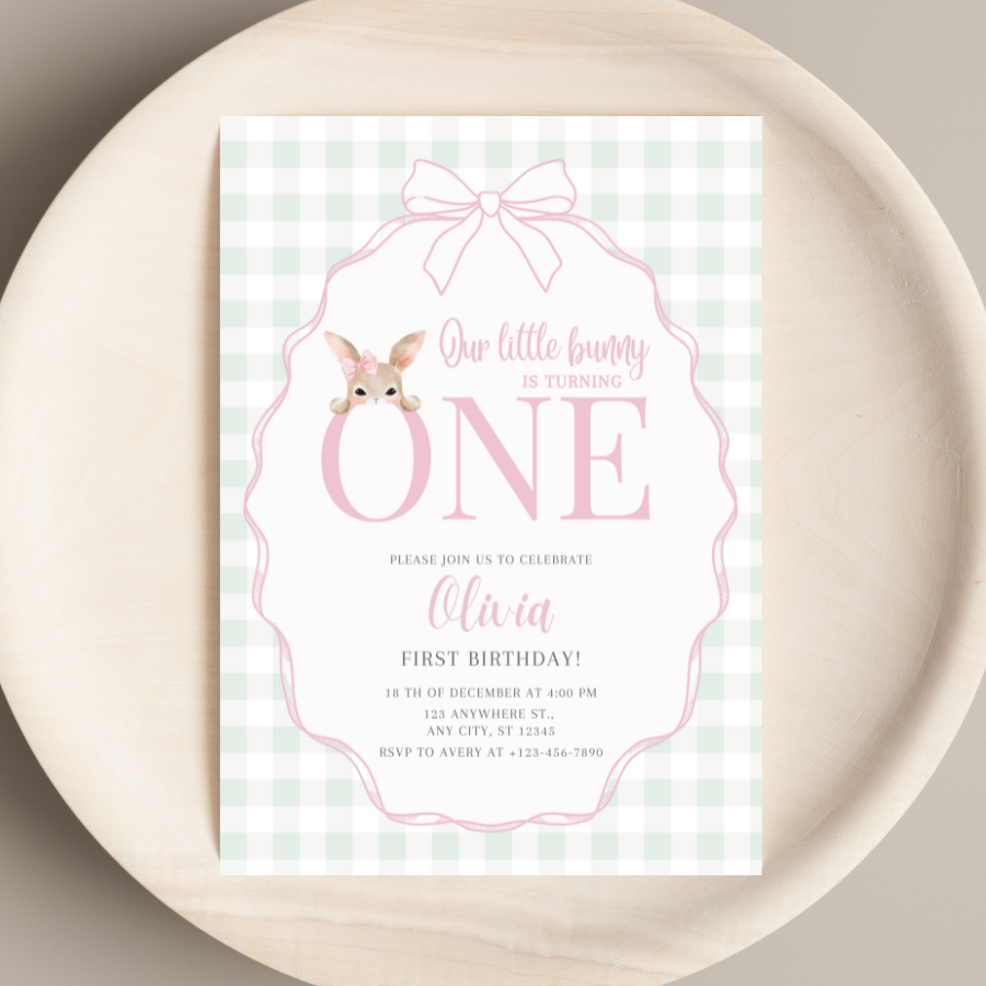 Adorable Easter Bunny Birthday Invitation – Editable Some Bunny Is Turning One Invite