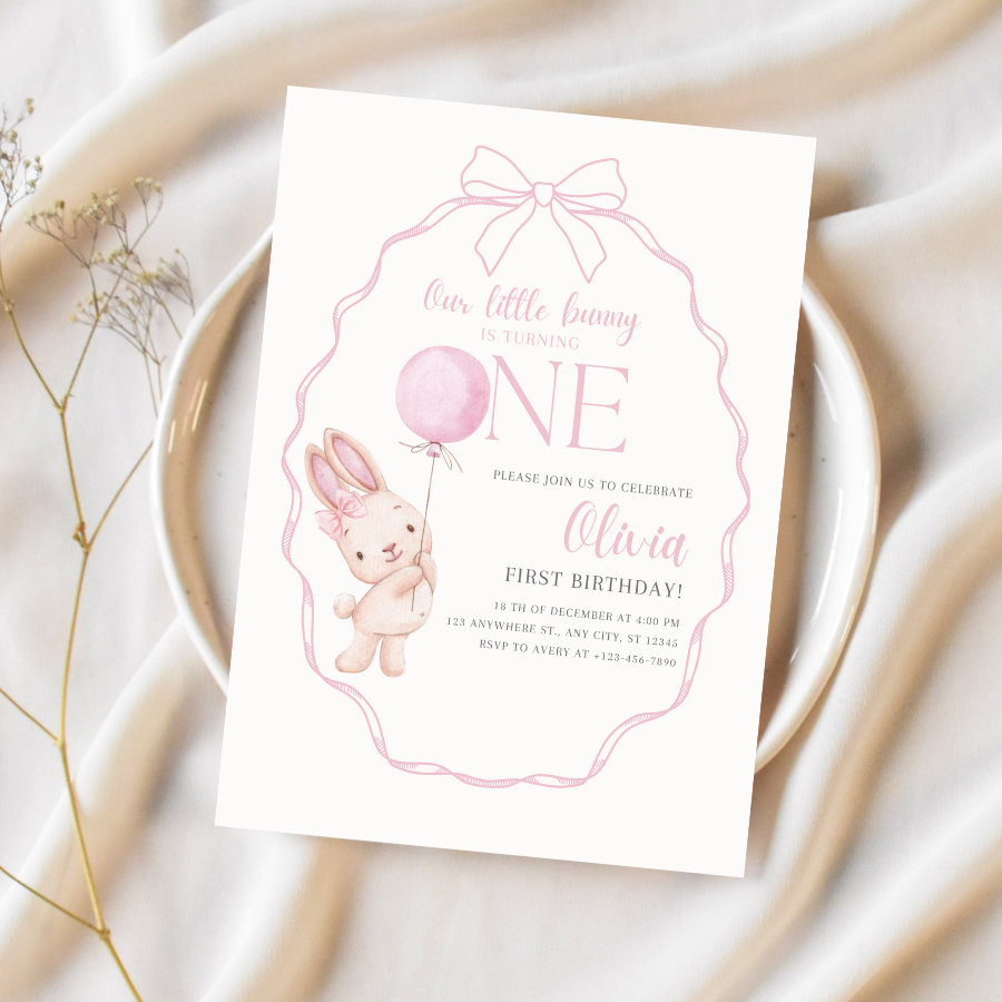 Spring Bunny Birthday Invitation – Editable Some Bunny Is Turning One Easter Template