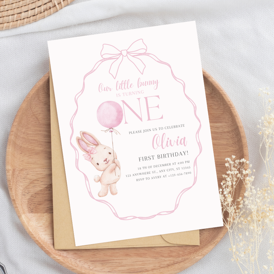 Spring Bunny Birthday Invitation – Editable Some Bunny Is Turning One Easter Template
