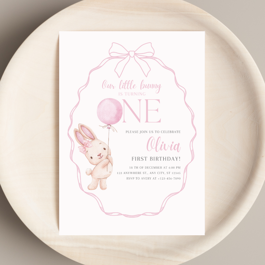 Spring Bunny Birthday Invitation – Editable Some Bunny Is Turning One Easter Template