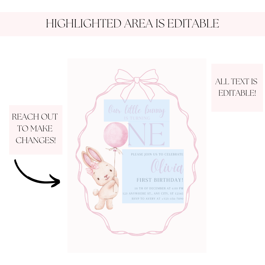 Spring Bunny Birthday Invitation – Editable Some Bunny Is Turning One Easter Template