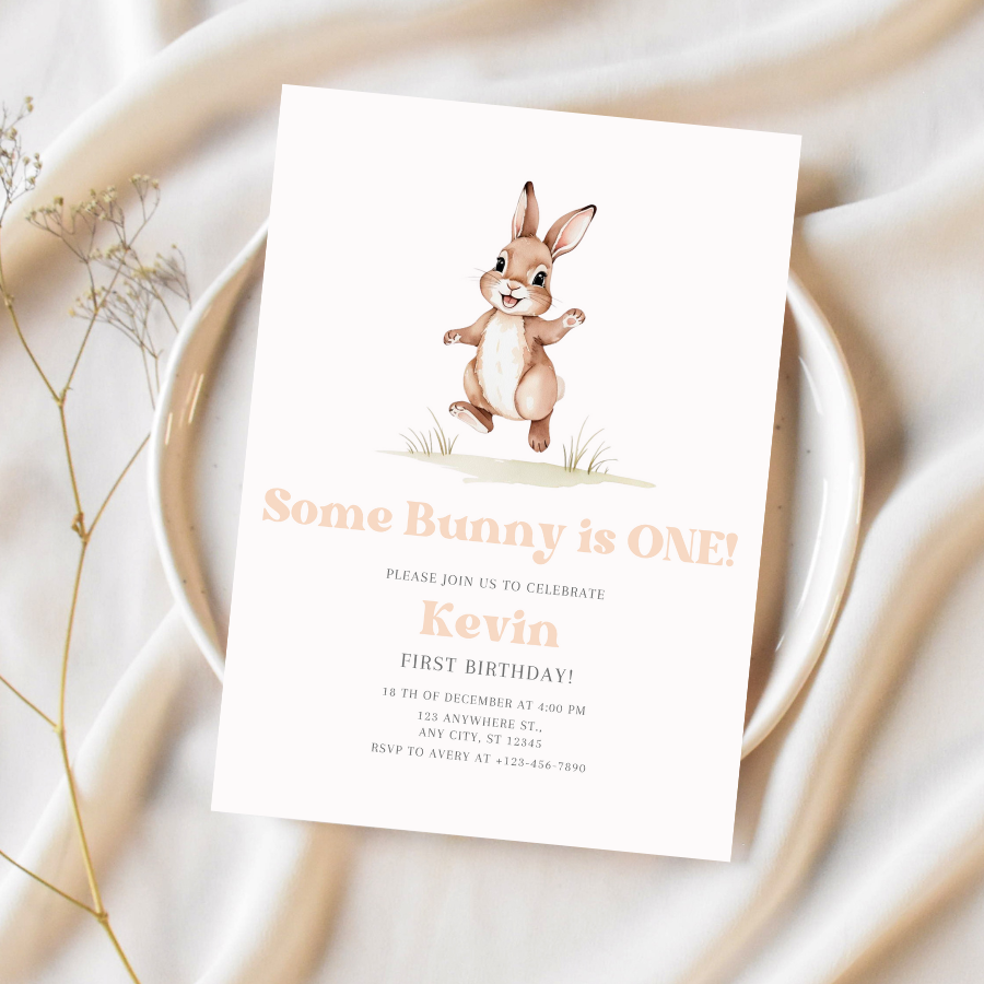 Some Bunny Is Turning One – Easter Bunny Birthday Invitation Template – Spring Celebration