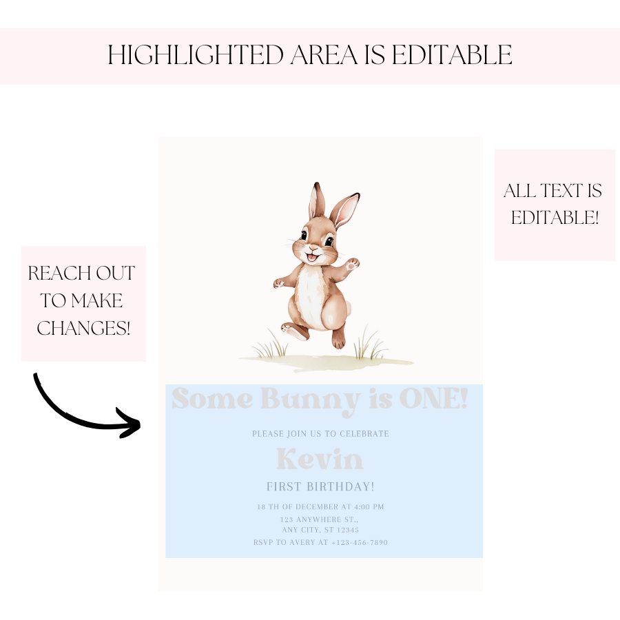 Some Bunny Is Turning One – Easter Bunny Birthday Invitation Template – Spring Celebration