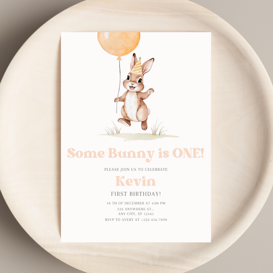 Minimalist Some Bunny Is Turning One Party Invite – Cute Spring Bunny Theme