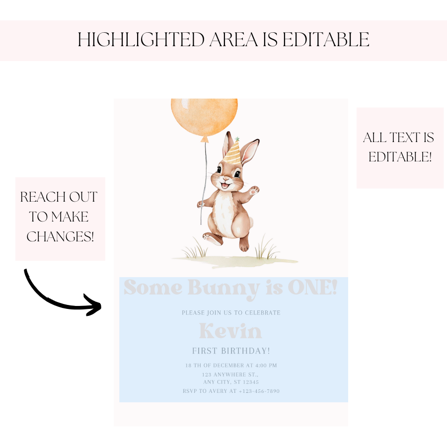 Minimalist Some Bunny Is Turning One Party Invite – Cute Spring Bunny Theme