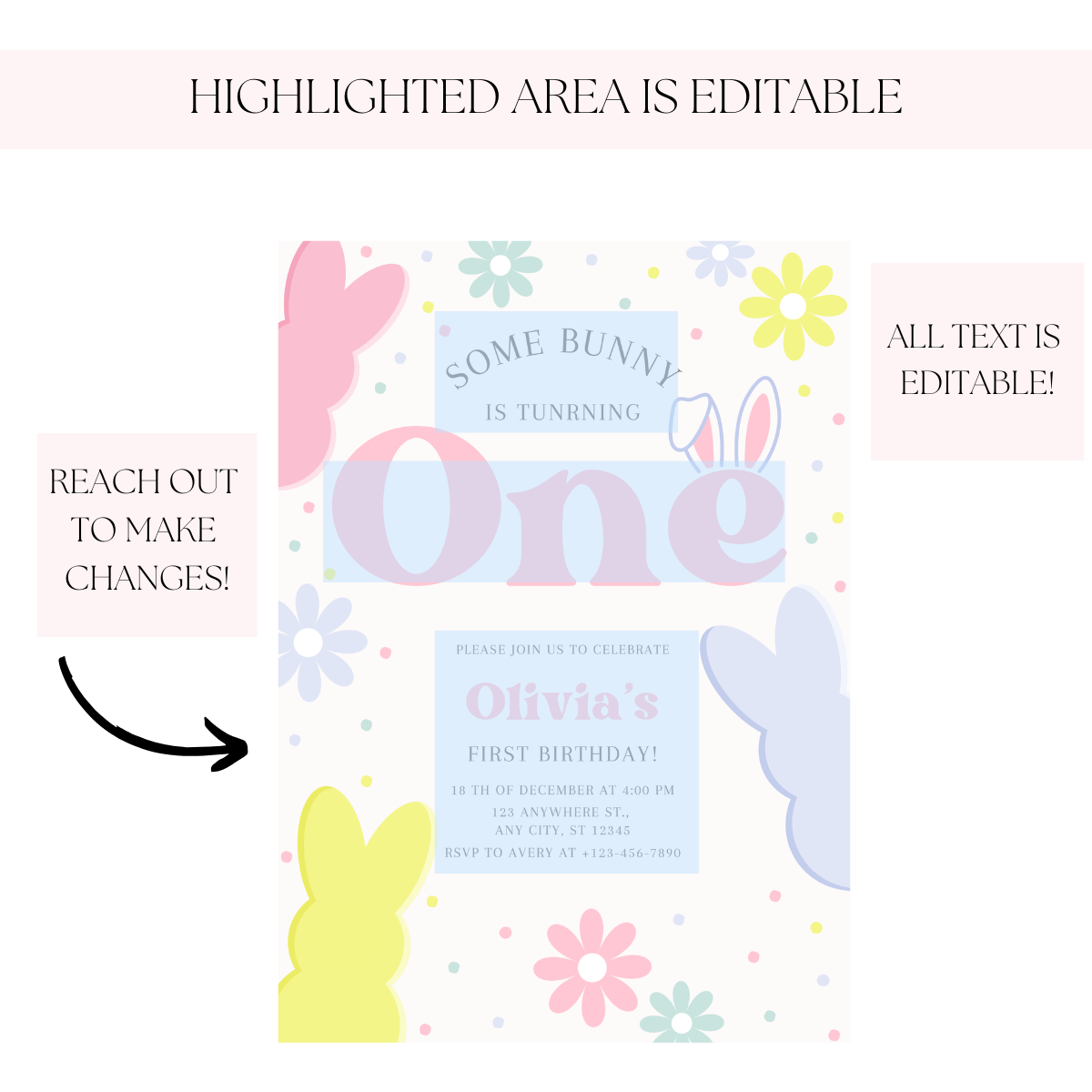 Editable Some Bunny 1st Birthday Party Invite | Cute Spring Theme Template