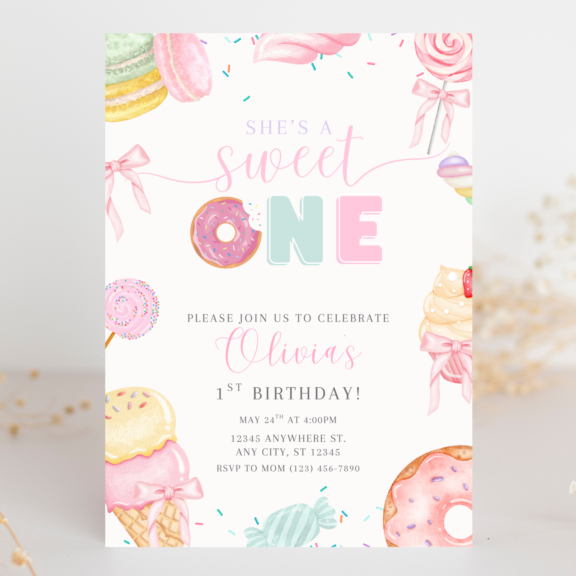 Sweet One First Birthday Invitation Girl, Dessert Theme