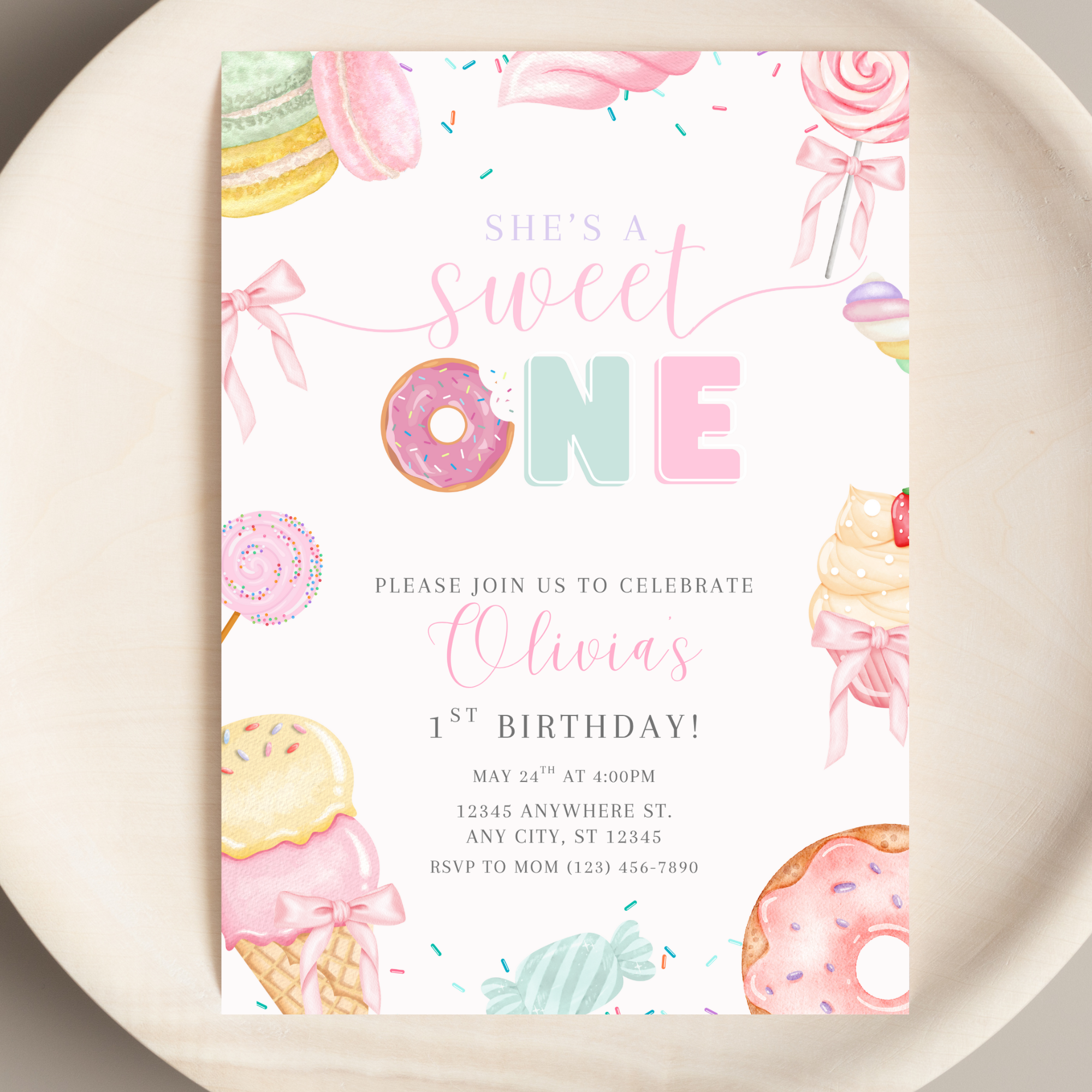Sweet One First Birthday Invitation Girl, Dessert Theme
