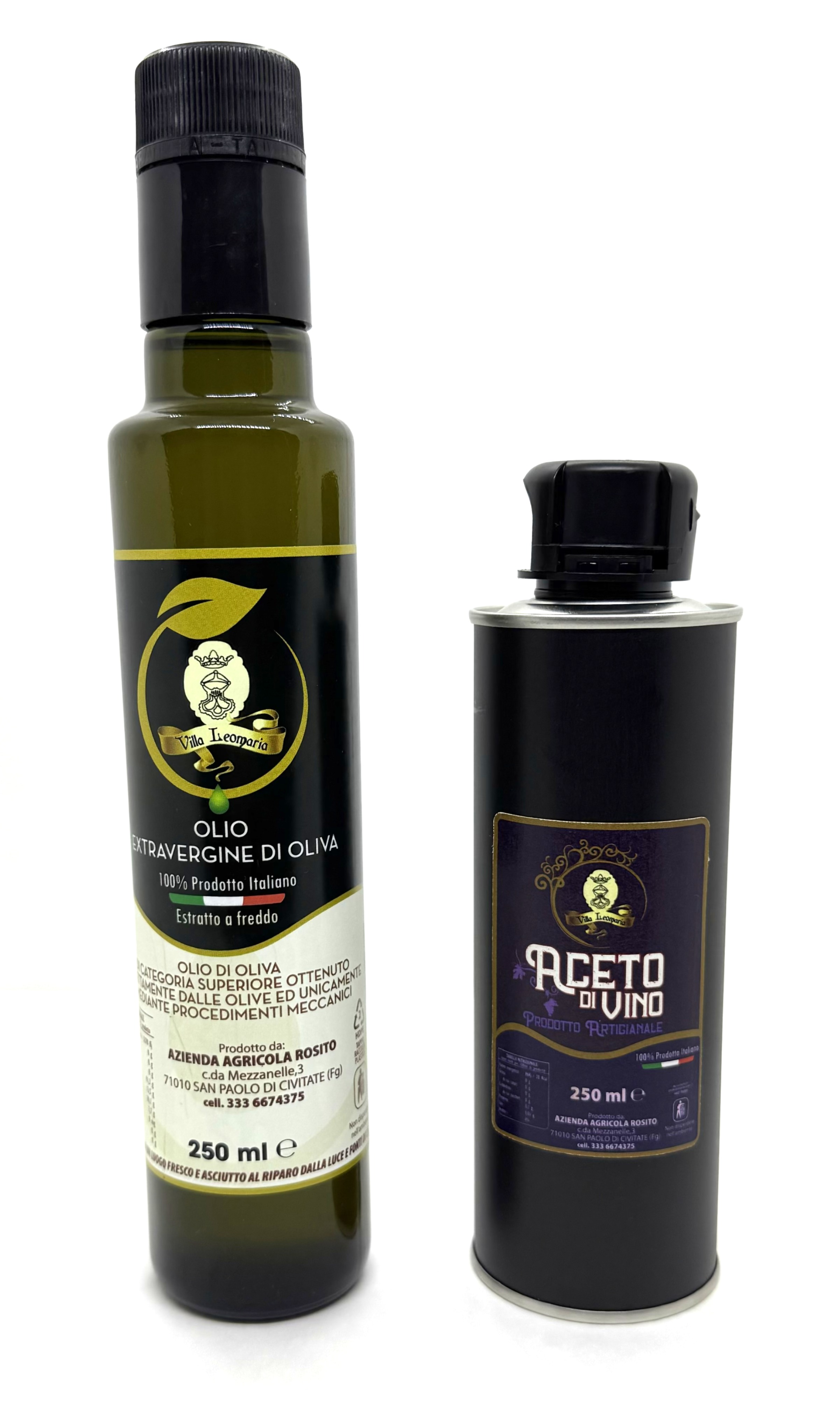 Bottiglia Olio Extravergine 250ML + Lattina Aceto di Vino 250ML