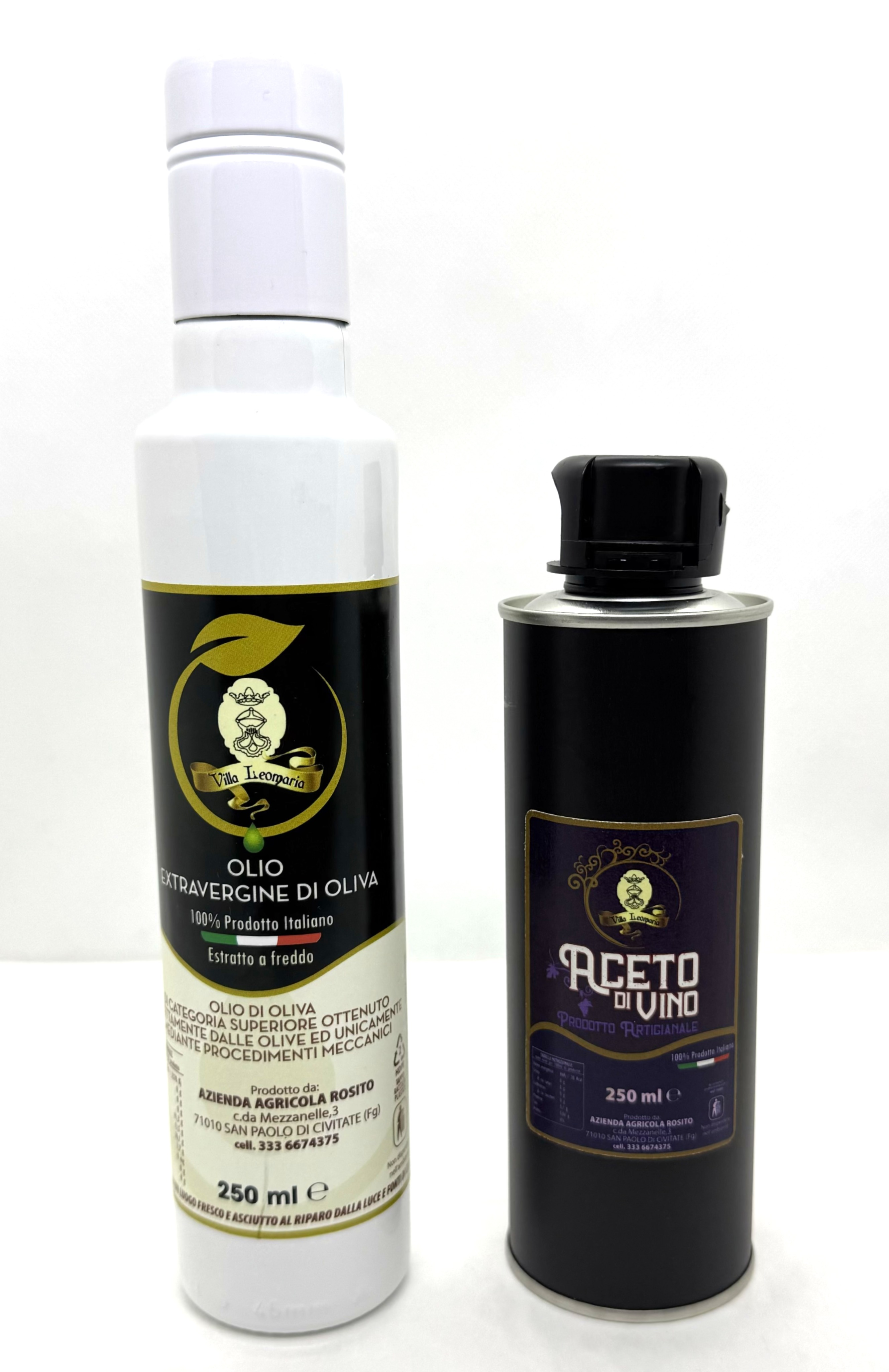 Bottiglia Olio Extravergine Bianca 250ML + Lattina Aceto di Vino 250ML
