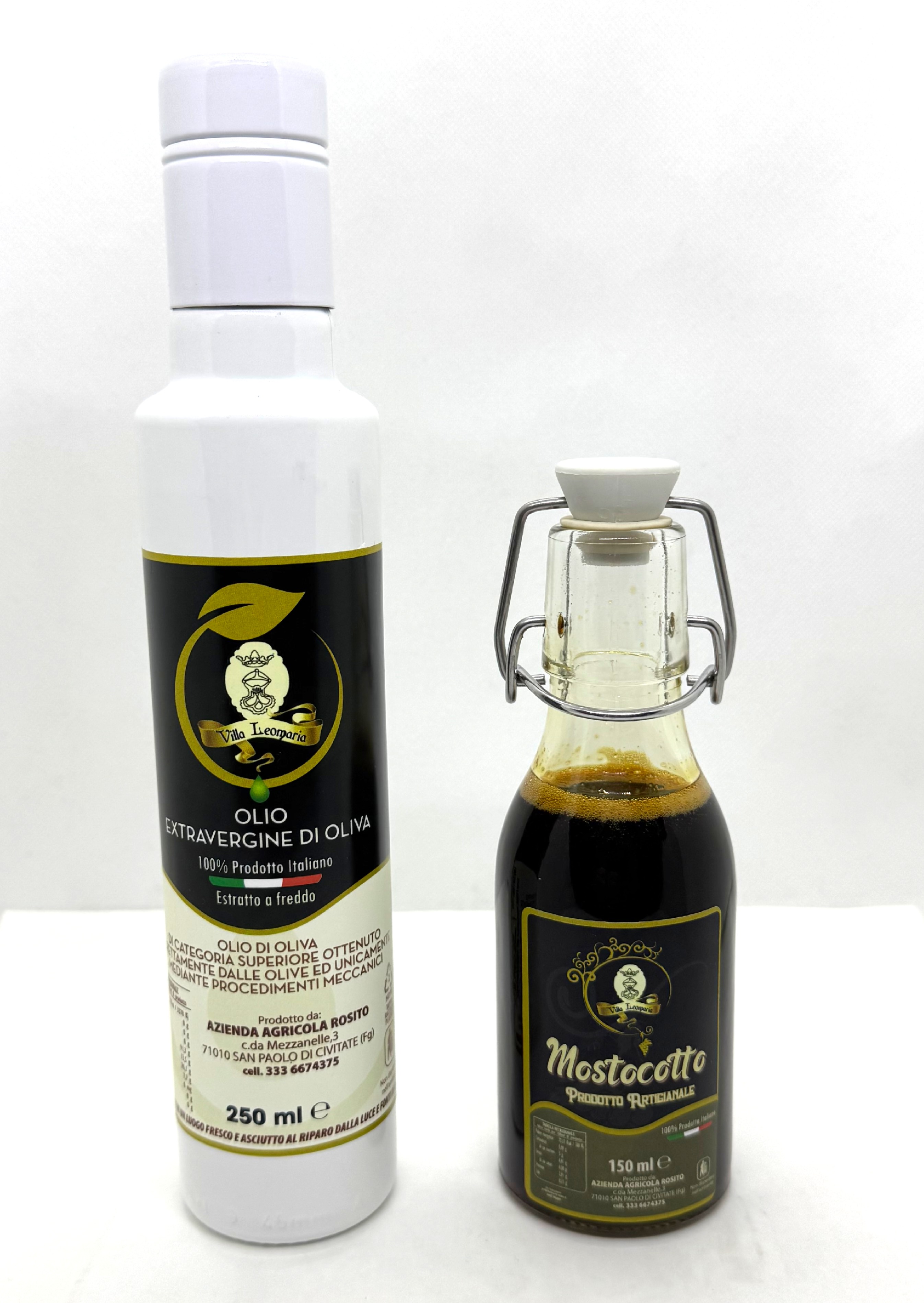 Bottiglia Olio Extravergine Bianca 250ML + Bottiglia Mosto Cotto 150ML