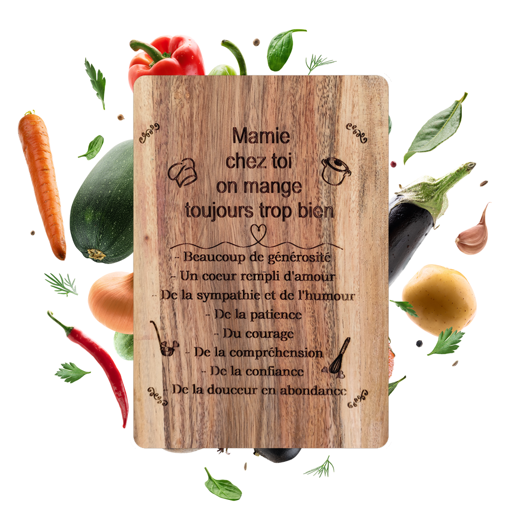 Planche à découper en bois d'acacia gravée personnalisée - Cadeau fête des mères cuisine - Fait main