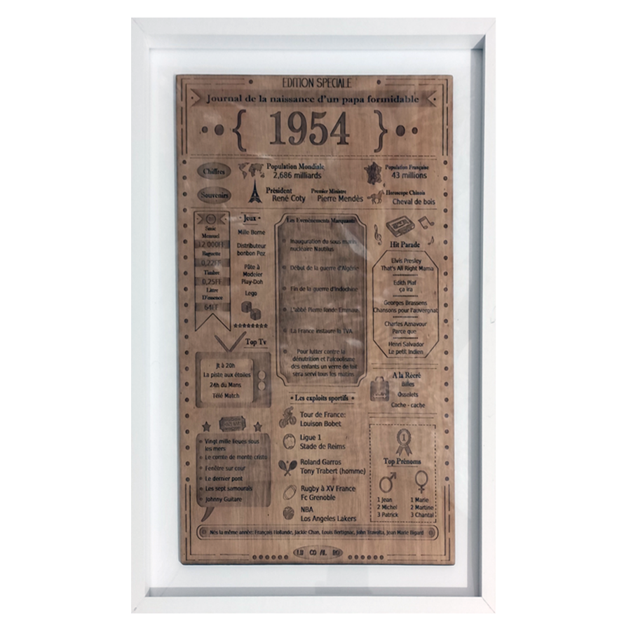 Cadre journal de l'année en bois gravé  -  Souvenir personnalisé fait main  -  Cadeau unique