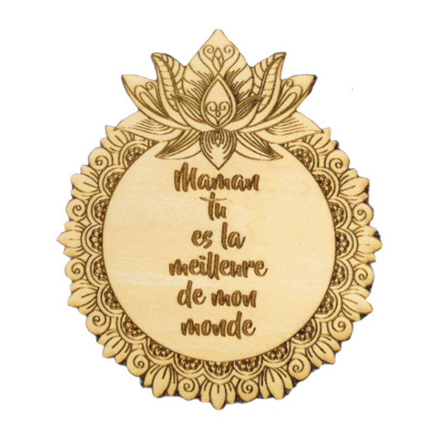 Mandala lotus en bois gravé  - Décoration murale zen personnalisable  - Fait main