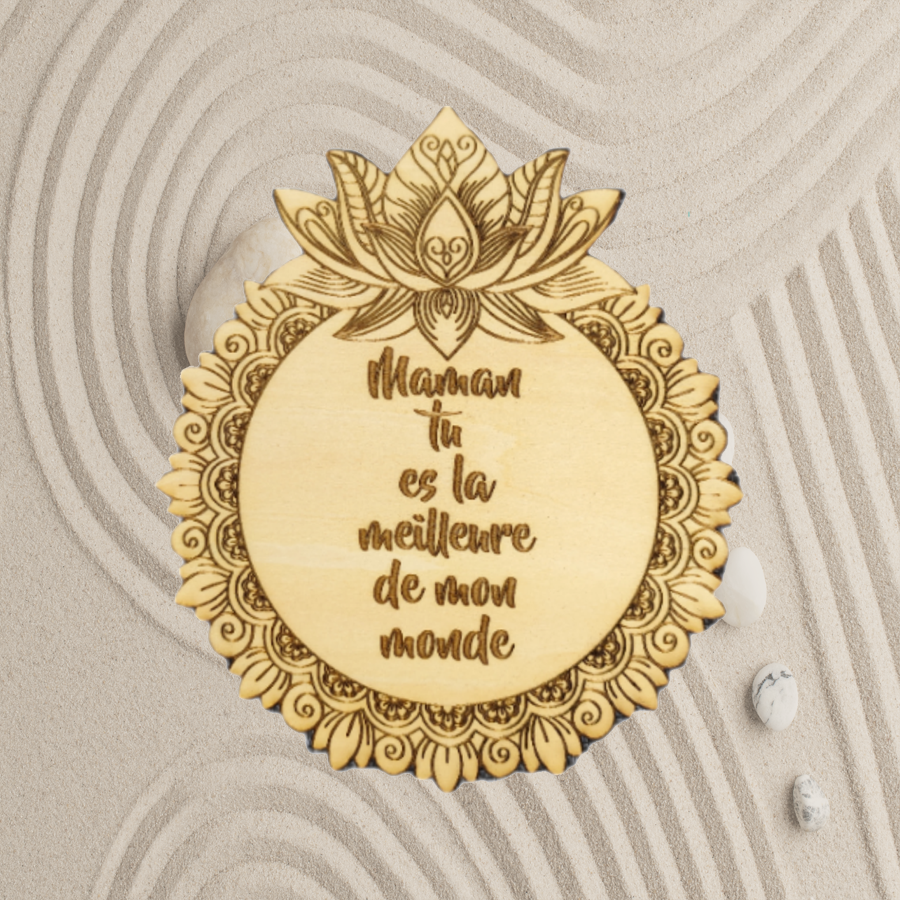 Mandala lotus en bois gravé - Décoration murale zen personnalisable - Fait main