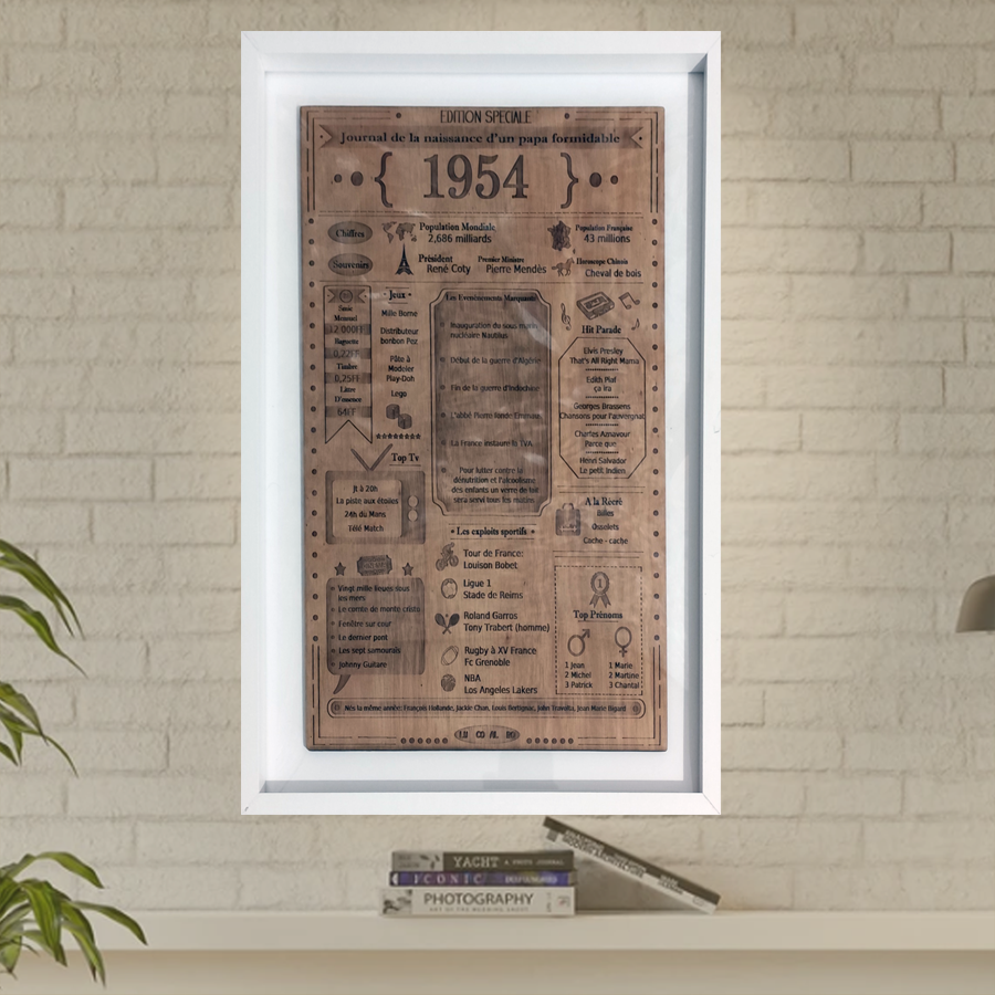 Cadre journal de l'année en bois gravé - Souvenir personnalisé fait main - Cadeau unique