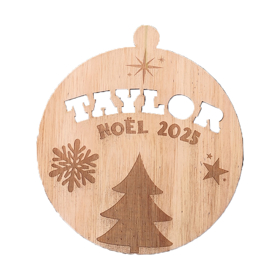 Pack 3 Boules de Noël Personnalisées – Bois Gravé